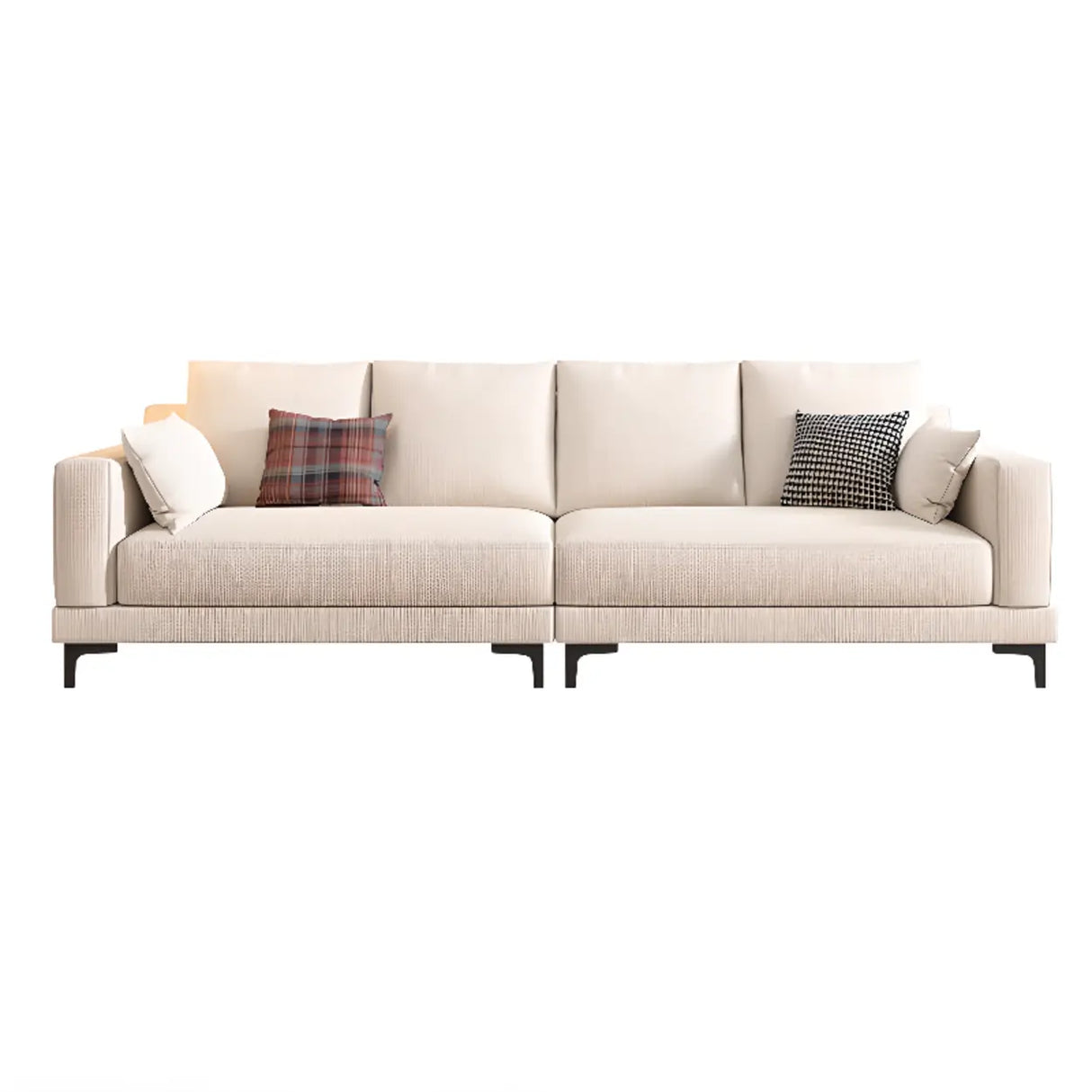 Off-White Cotton Linen Square Arm Pillow Back Sofa Image - 7