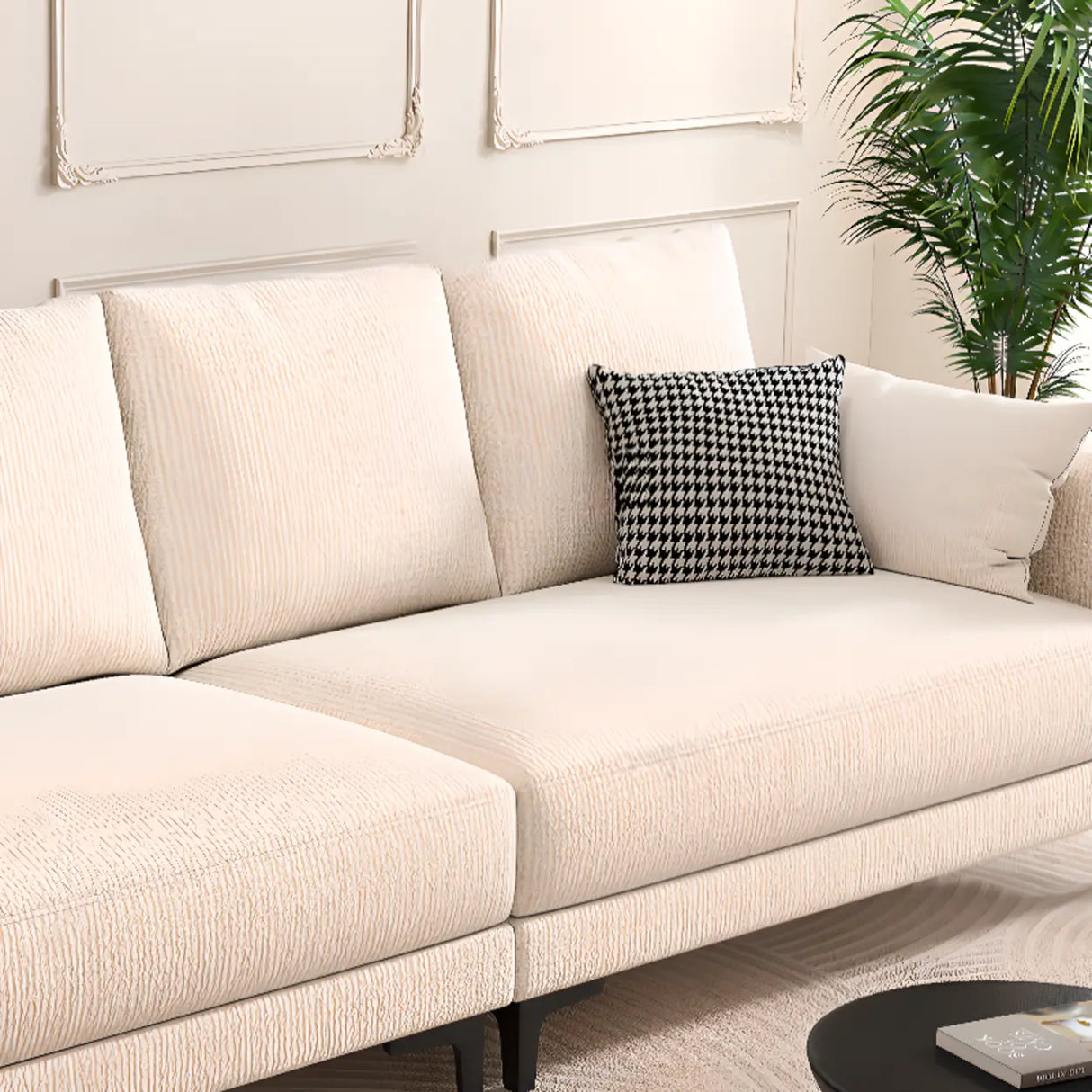 Off-White Cotton Linen Square Arm Pillow Back Sofa Image - 8