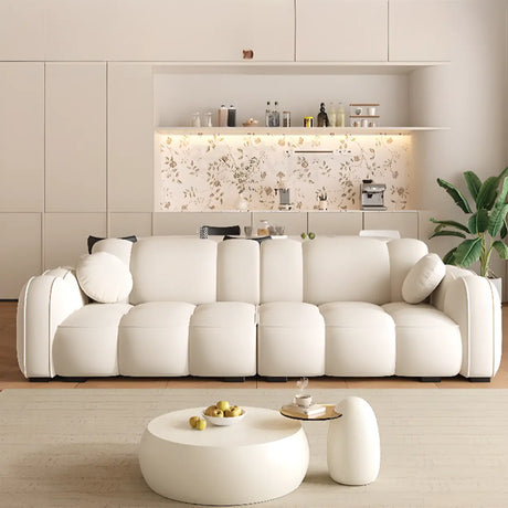 Off-White Cow Leather Sewn Pillow Back Foam Fill Sofa Image - 1