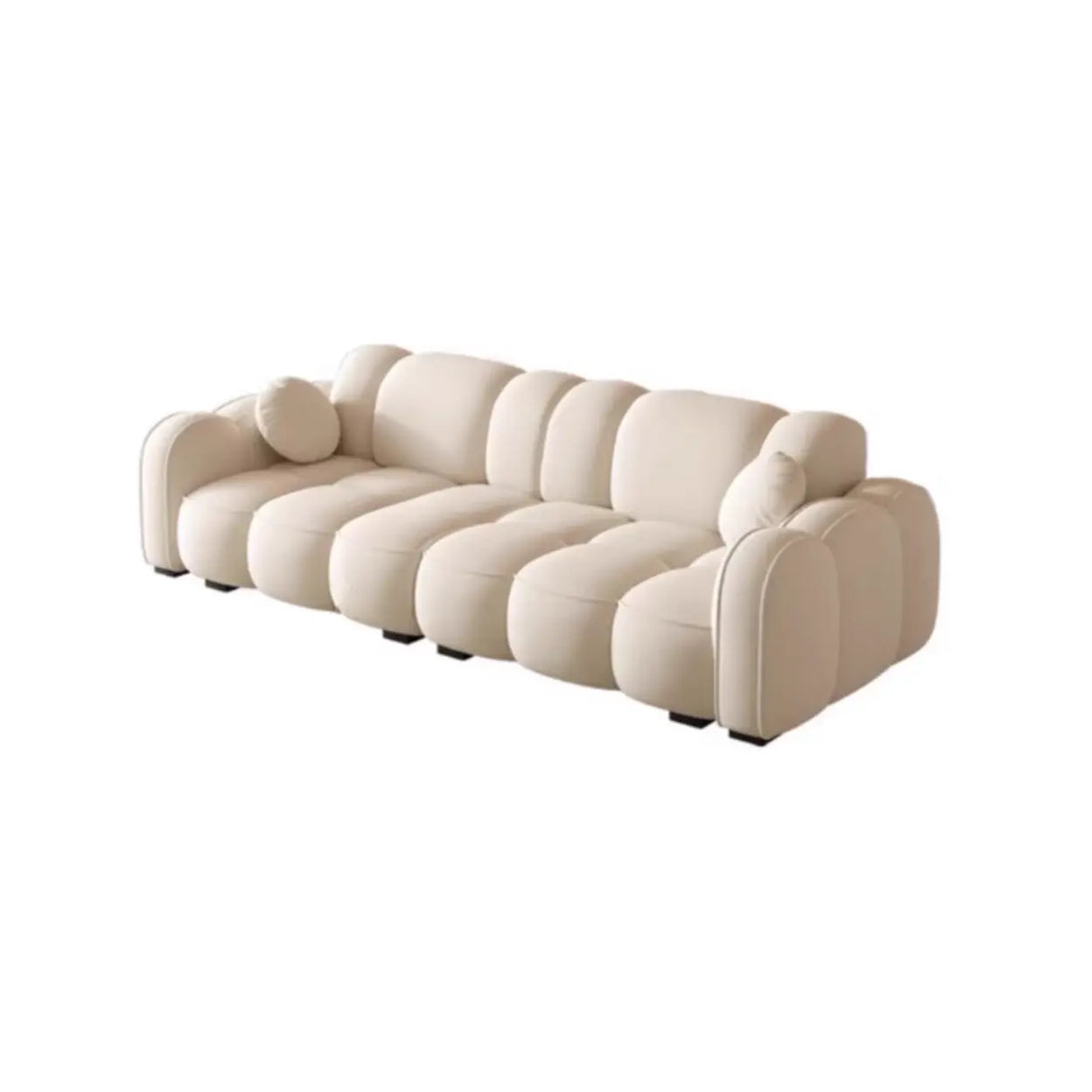 Off-White Cow Leather Sewn Pillow Back Foam Fill Sofa Image - 10