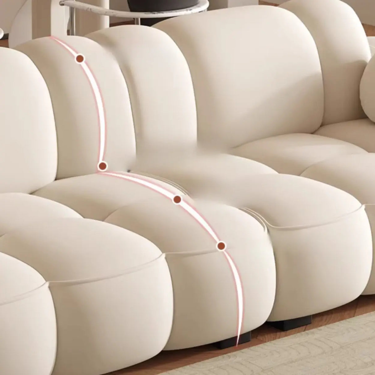 Off-White Cow Leather Sewn Pillow Back Foam Fill Sofa Image - 12
