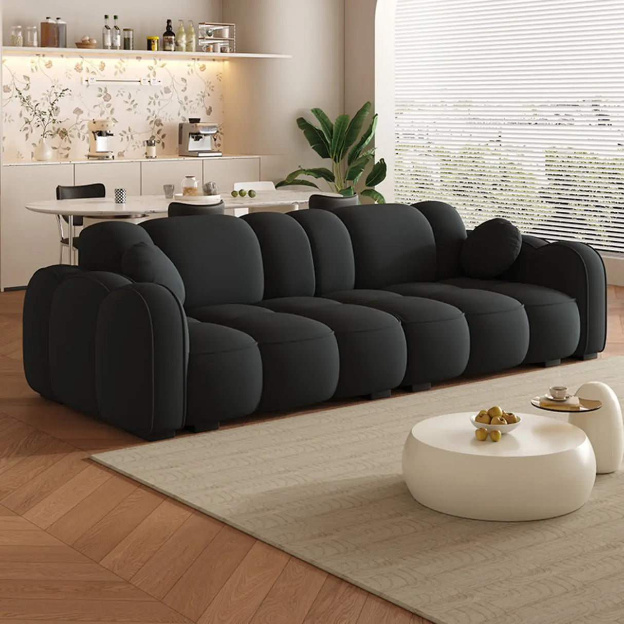 Off-White Cow Leather Sewn Pillow Back Foam Fill Sofa Image - 16
