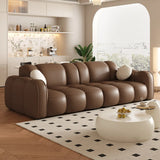Off-White Cow Leather Sewn Pillow Back Foam Fill Sofa Image - 19