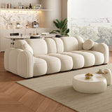 Off-White Cow Leather Sewn Pillow Back Foam Fill Sofa Image - 2