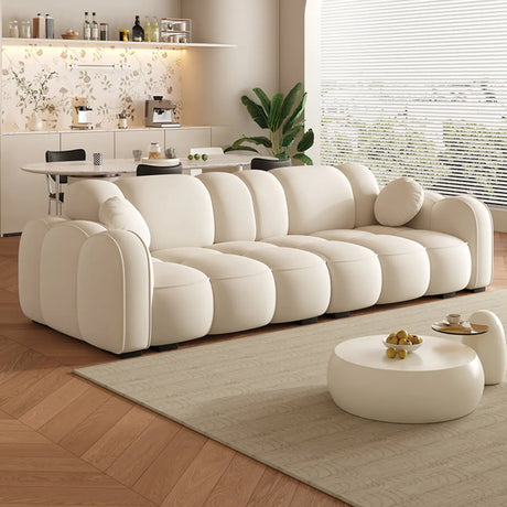 Off-White Cow Leather Sewn Pillow Back Foam Fill Sofa Image - 2