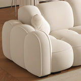 Off-White Cow Leather Sewn Pillow Back Foam Fill Sofa Image - 6