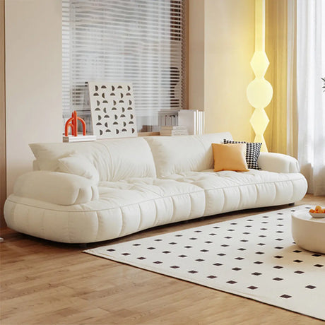 Off-White Eco-Leather Pillow Top Arm Cushion Back Sofa Image - 1