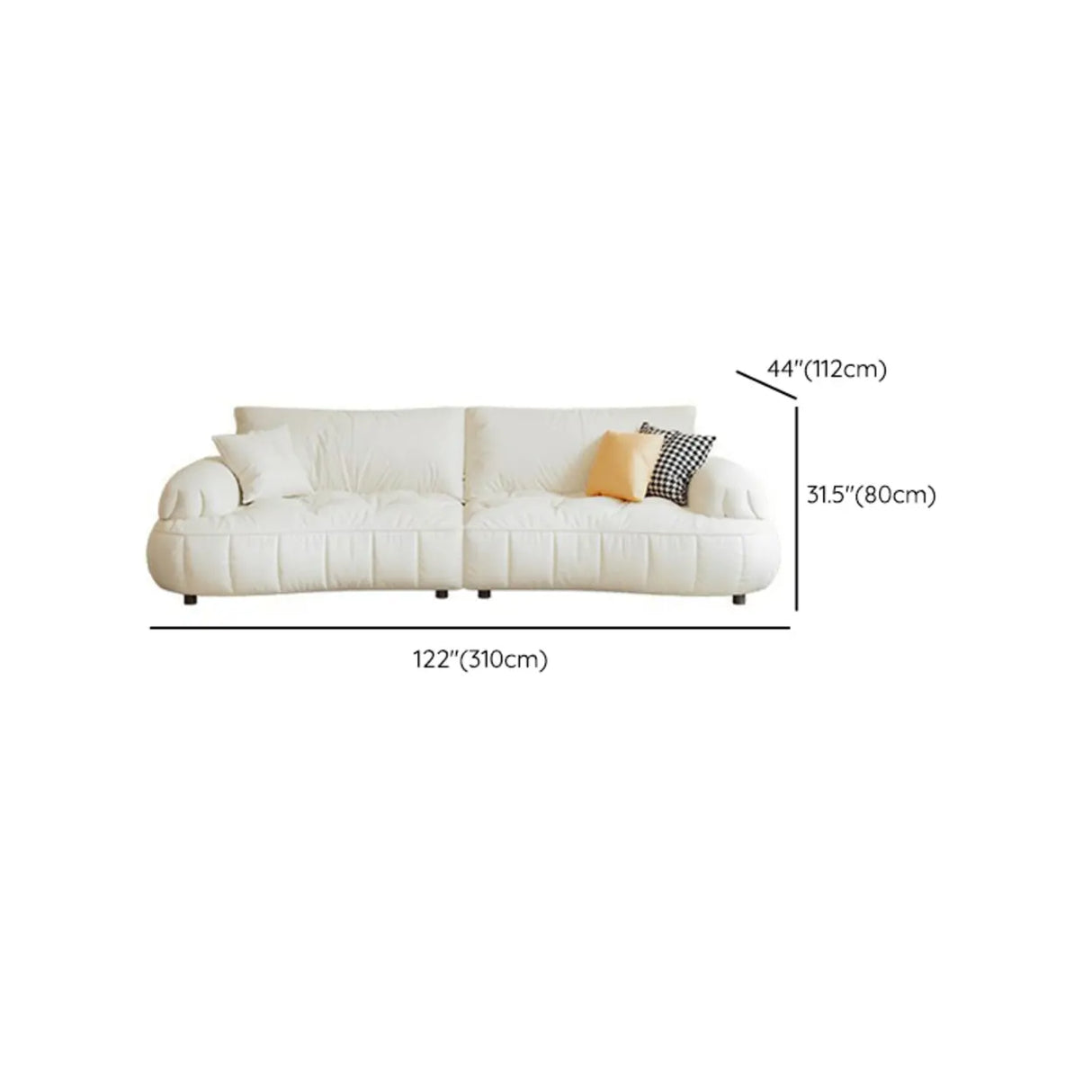 Off-White Eco-Leather Pillow Top Arm Cushion Back Sofa Image - 15