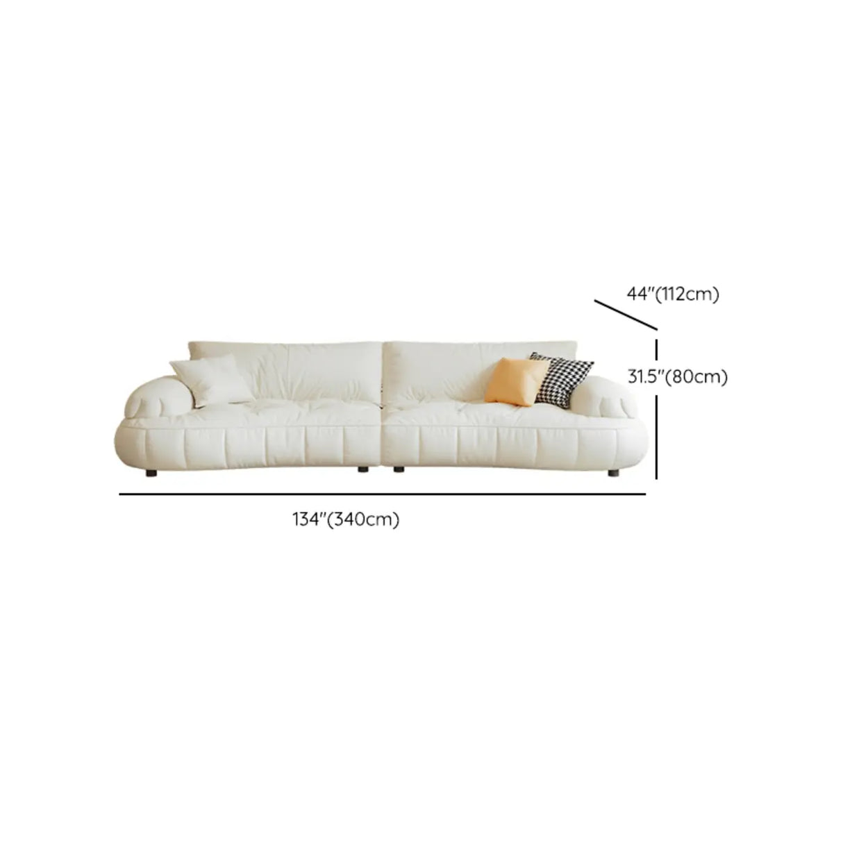Off-White Eco-Leather Pillow Top Arm Cushion Back Sofa Image - 16