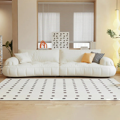 Off-White Eco-Leather Pillow Top Arm Cushion Back Sofa Image - 2
