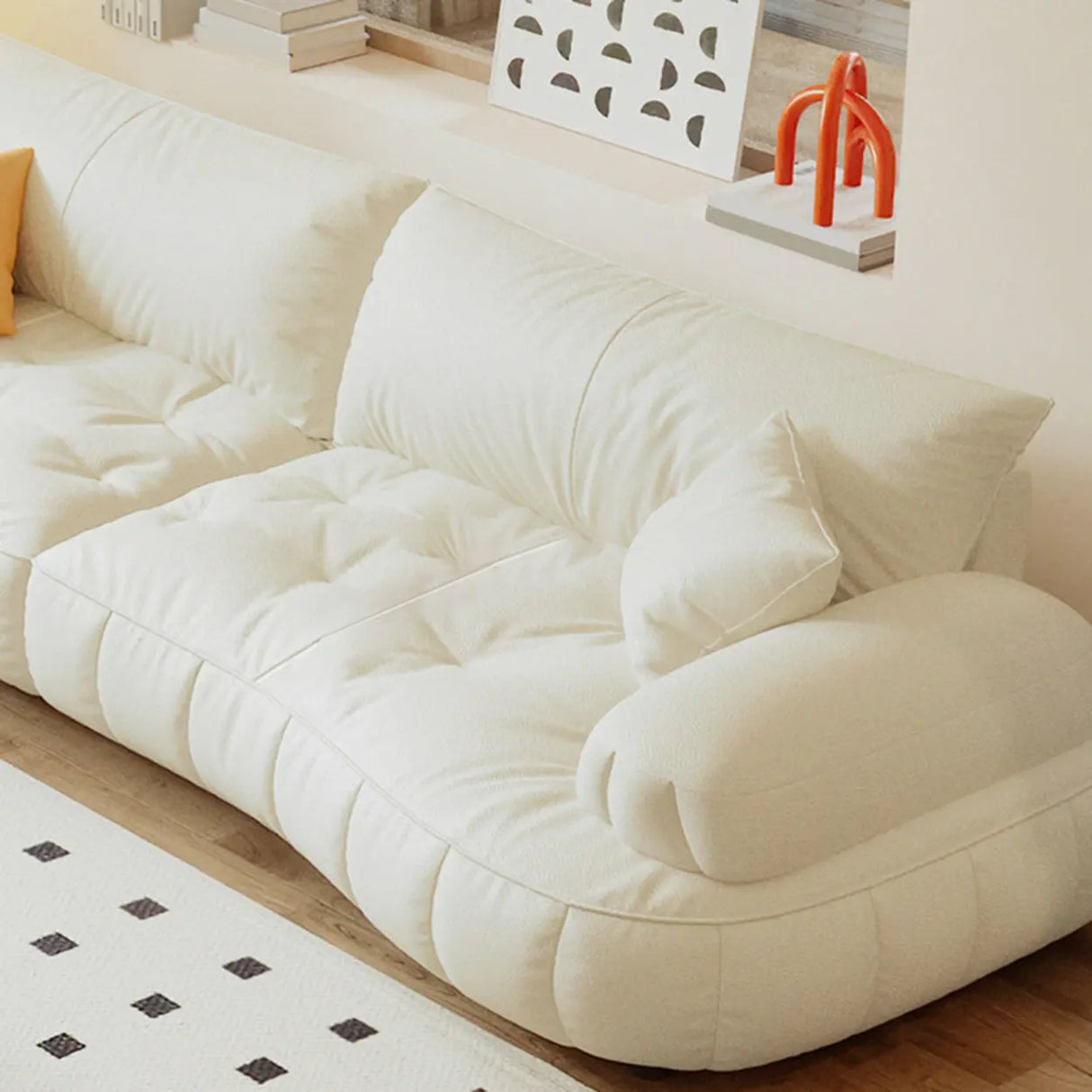 Off-White Eco-Leather Pillow Top Arm Cushion Back Sofa Image - 3