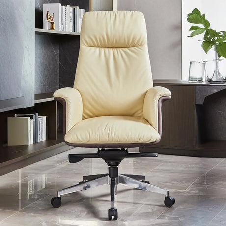 Off-White Ergonomic Modern Swivel Leather Office Chair Image - 1