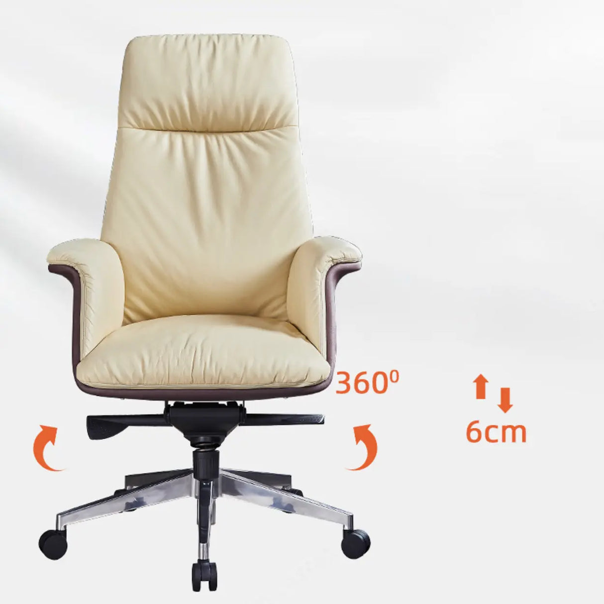 Off-White Ergonomic Modern Swivel Leather Office Chair Image - 10