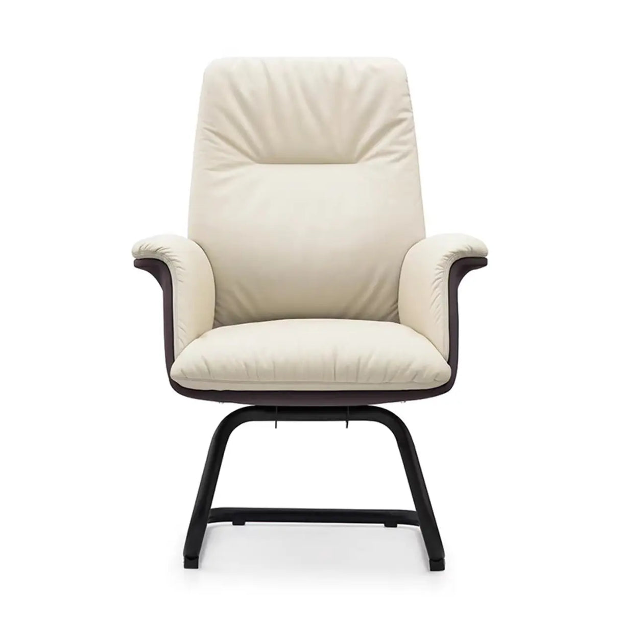 Off-White Ergonomic Modern Swivel Leather Office Chair Image - 2