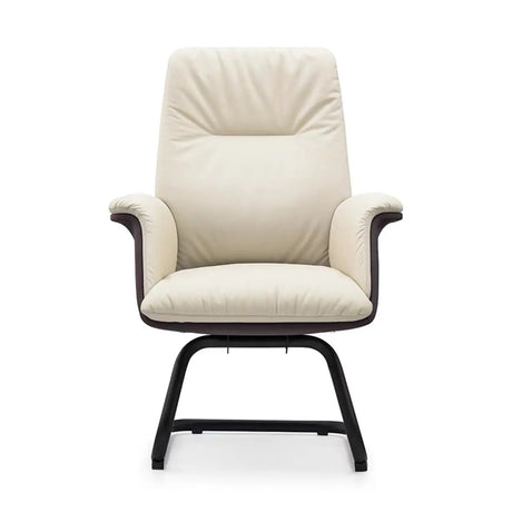 Off-White Ergonomic Modern Swivel Leather Office Chair Image - 2