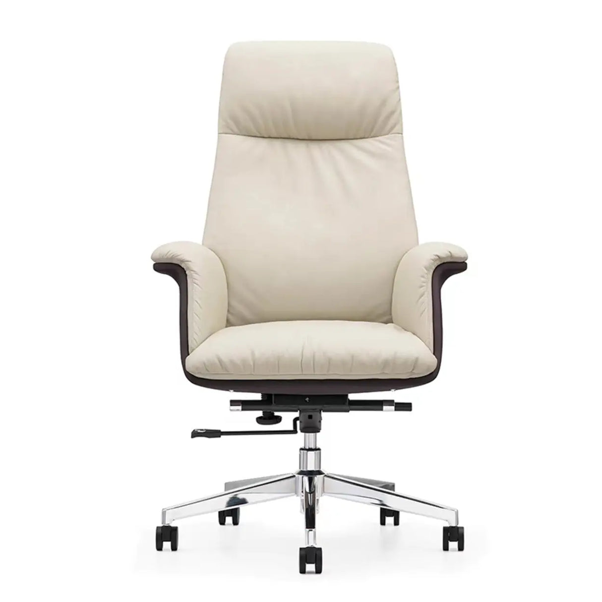 Off-White Ergonomic Modern Swivel Leather Office Chair Image - 6