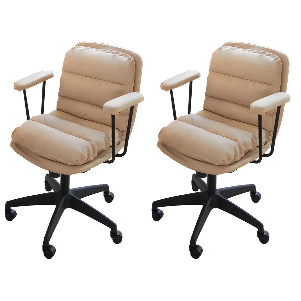 Off-White Ergonomic Modern Swivel PU Leather Office Chair Image - 30
