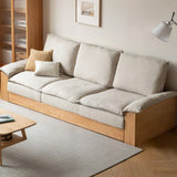 Off-White Faux Cotton Linen Wood Frame Extra Long Sofa Image - 10
