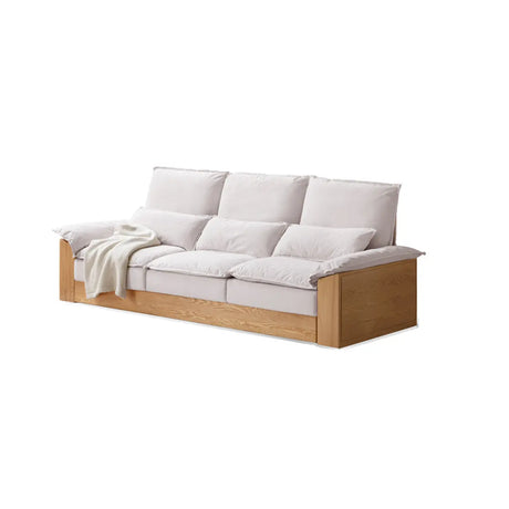 Off-White Faux Cotton Linen Wood Frame Extra Long Sofa Image - 2
