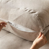 Off-White Faux Cotton Linen Wood Frame Extra Long Sofa Image - 9