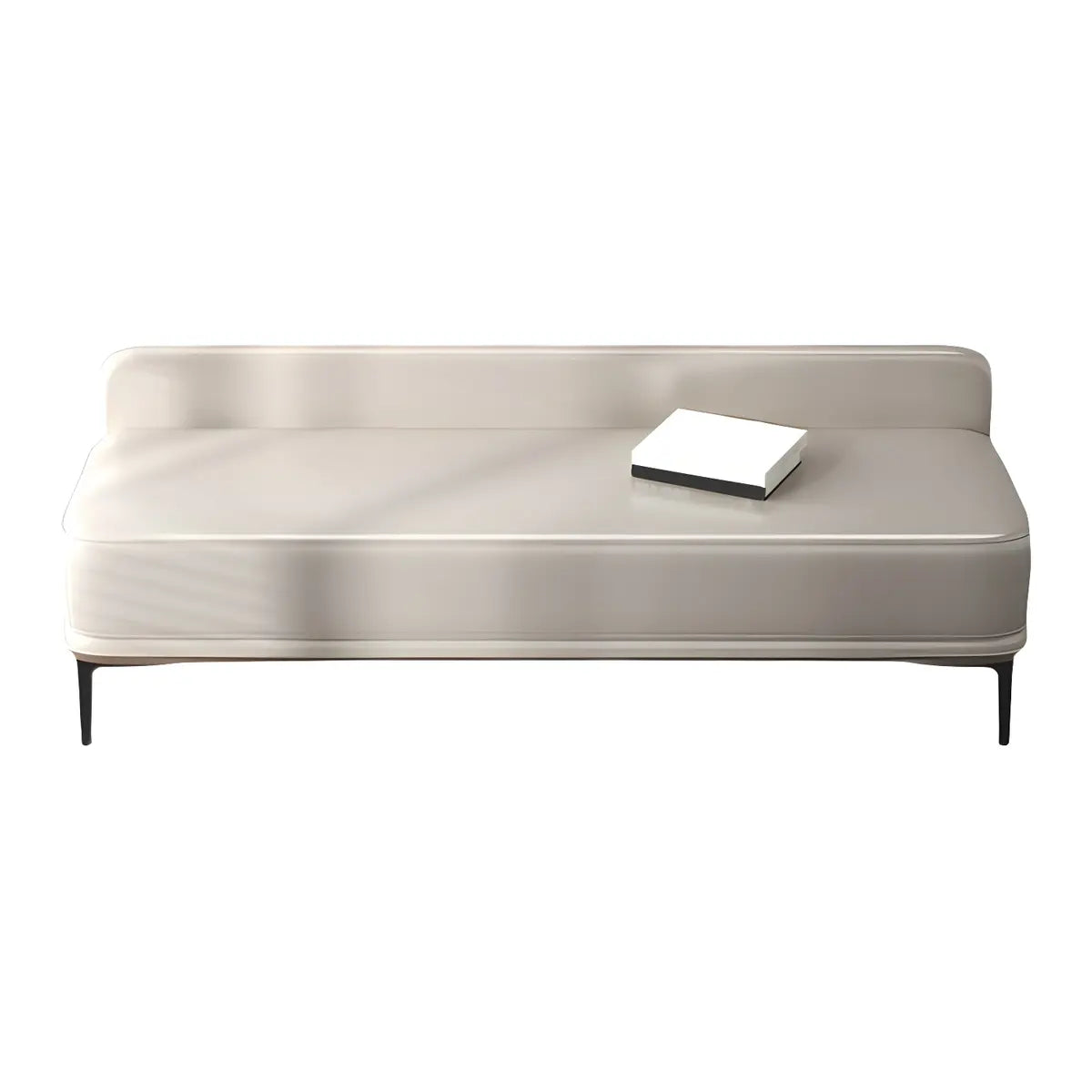 Off-White Faux Leather Cushioned Bedroom Bench with Leg Image - 7