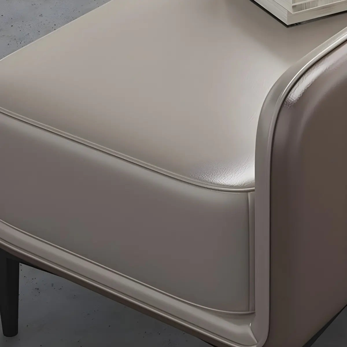 Off-White Faux Leather Cushioned Bedroom Bench with Leg Image - 9