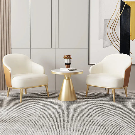 Off-White Faux Leather Recessed Arm Accent Chair Image - 1