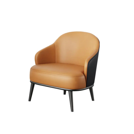 Off-White Faux Leather Recessed Arm Accent Chair Image - 2
