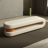 Off-White Faux Leather Upholstered Bedroom Bench Image - 4