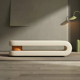 Off-White Faux Leather Upholstered Bedroom Bench Image - 9