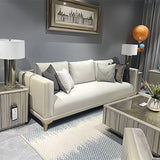 Off-White Flannel Square Arm Ash Wood Frame Sofa Image - 1