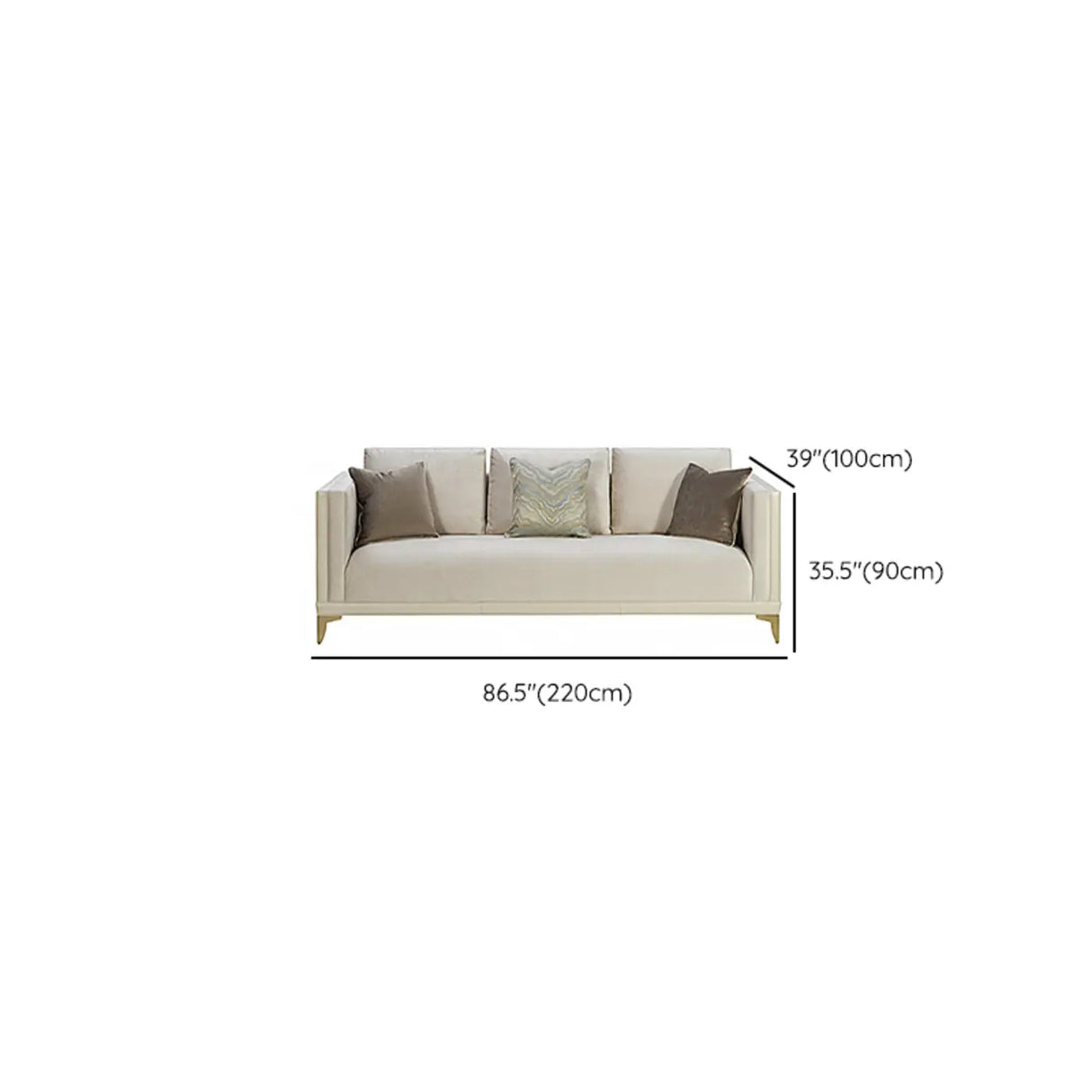 Off-White Flannel Square Arm Ash Wood Frame Sofa 
