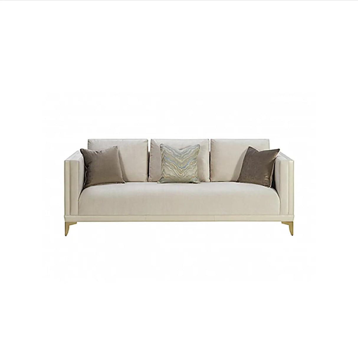 Off-White Flannel Square Arm Ash Wood Frame Sofa Image - 5