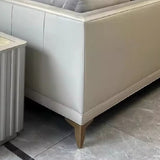 Off-White Flannel Square Arm Ash Wood Frame Sofa Image - 8