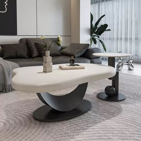 White Free Form Wood Metal Base Nesting Coffee Table Image - 1