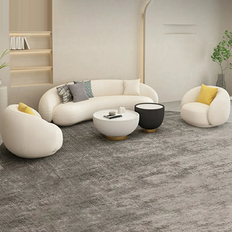 Off-White Frosted Velvet Curved Concealed Support Sofa Image - 1