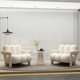 Off-White Frosted Velvet Mid-Back Fixed Back Arm Chair Image - 1