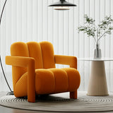 Off-White Frosted Velvet Mid-Back Fixed Back Arm Chair Image - 11