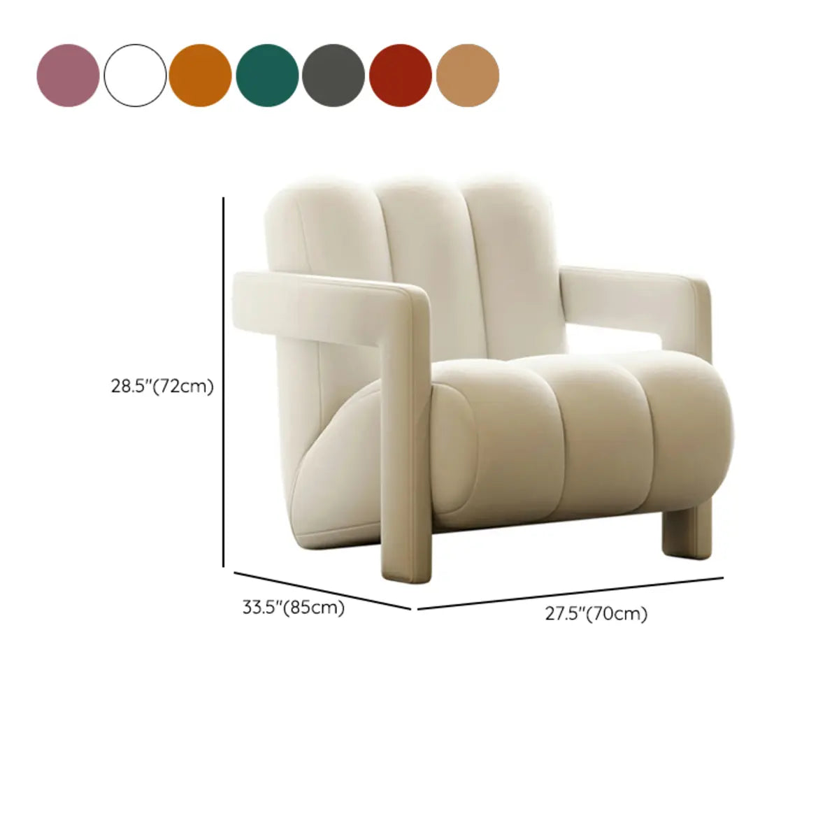 Off-White Frosted Velvet Mid-Back Fixed Back Arm Chair 