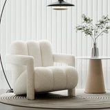 Off-White Frosted Velvet Mid-Back Fixed Back Arm Chair Image - 2