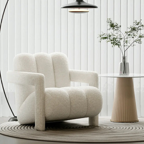Off-White Frosted Velvet Mid-Back Fixed Back Arm Chair Image - 2