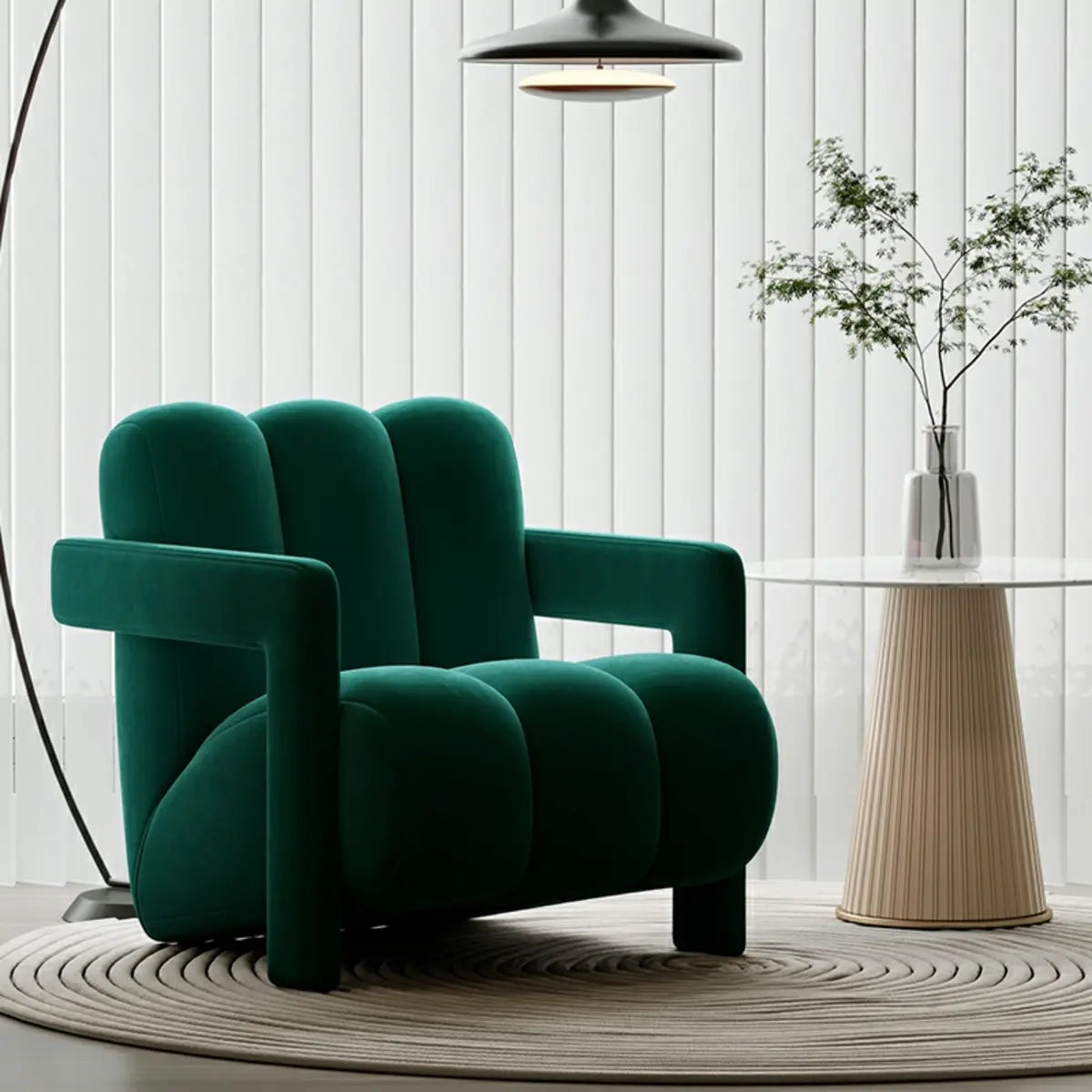 Off-White Frosted Velvet Mid-Back Fixed Back Arm Chair Image - 7