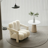 Off-White Frosted Velvet Mid-Back Fixed Back Arm Chair Image - 9