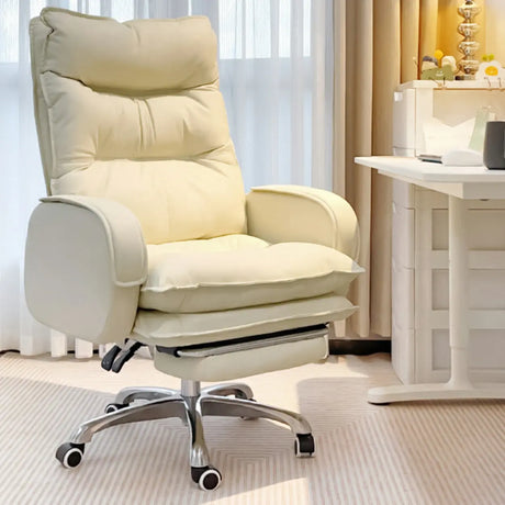 Off-White Large Adjustable Reclining Leather Office Chair Image - 1
