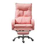 Off-White Large Adjustable Reclining Leather Office Chair Image - 10