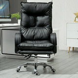 Off-White Large Adjustable Reclining Leather Office Chair Image - 11