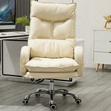 Off-White Large Adjustable Reclining Leather Office Chair Image - 16