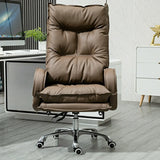 Off-White Large Adjustable Reclining Leather Office Chair Image - 17