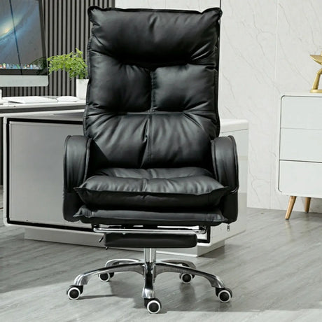 Off-White Large Adjustable Reclining Leather Office Chair Image - 2