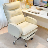 Off-White Large Adjustable Reclining Leather Office Chair Image - 4